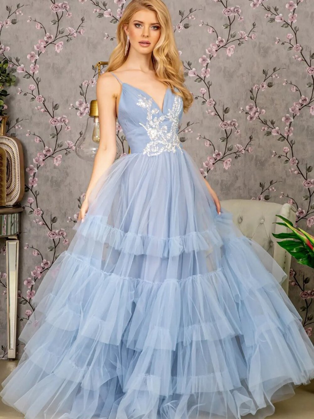 NEW PERRY BLUE Sequin & Mesh Sweetheart Prom Gown Floor Length GL3452